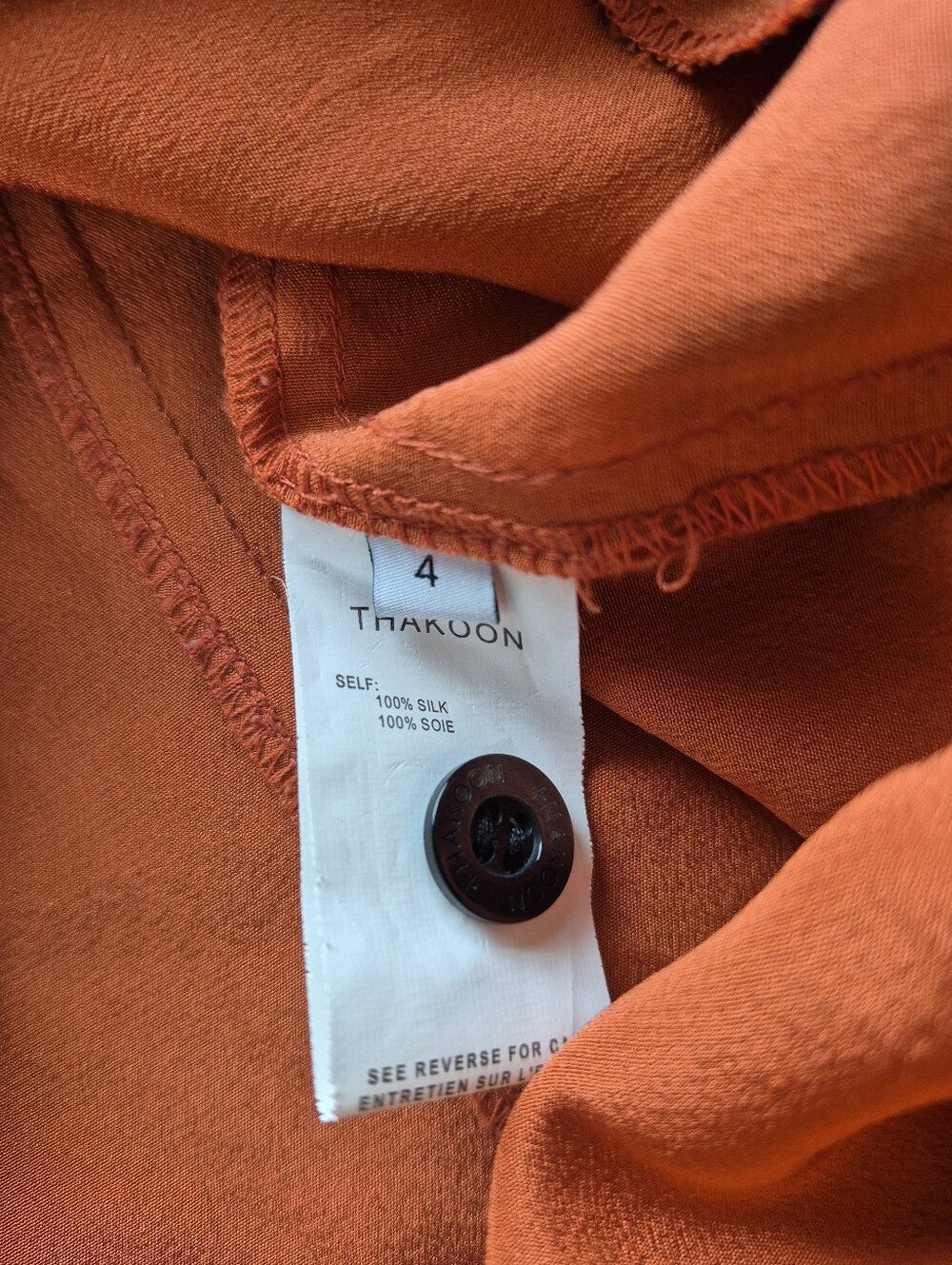Thakoon Shirt Dress Orange Silk Long Sleeve Mini Size 4 - Picture 7 of 13